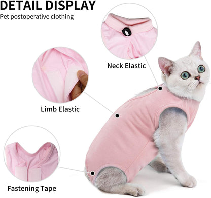 Kitten Onesies,Cat Recovery Suit for Abdominal Wounds or Skin Diseases,After Surgery Wear Anti Licking Wounds,Breathable E-Collar Alternative for Cat Pink L