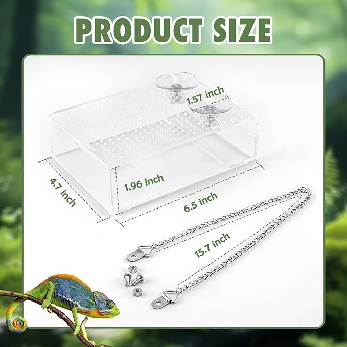 Chameleon Feeder Box with Suction Cups, Acrylic Feeding Bowl for Bearded Dragon, Wall-Mounted Insect Feeder for Lizard, Iguana, Gecko, Frog
