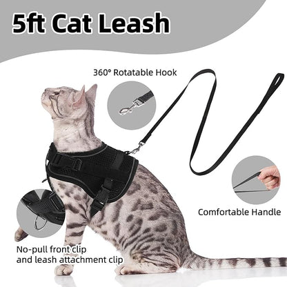 PUPTECK Cat Harness and Leash Set Escape Proof, Adjustable Reflective Kitten Jacket Easy Control, Pet Vest Harness for Cats Small Dogs Puppies Walking and Travel