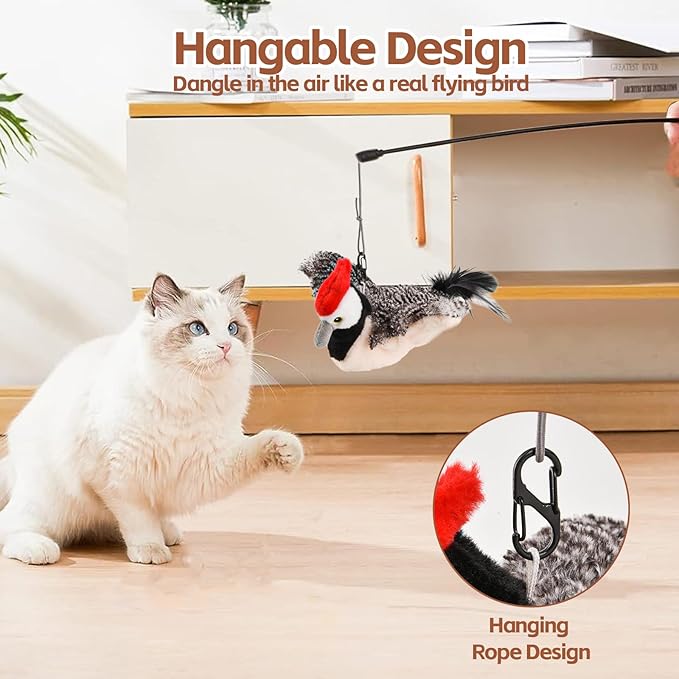 Flappy Bird Cat Toy, Simulated Chirping Flapping Wings Bird, Interactive Catnip Toys, Plush Kitten Exercise Toys for Indoor Cats, Brown Sparrow