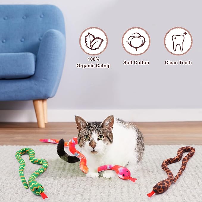 CiyvoLyeen Snake Catnip Toys Kitten Supplies Interactive Catnip Toys for Indoor Cats Snakes Cat Toy Novelty Gift for Cat Lovers Dental Health Chew Catnip Toy for Cats Set of 3