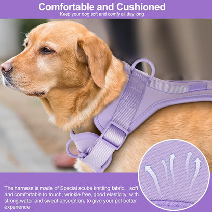 No Pull Lightweight Dog Harness: Adjustable Durable Breathable Mesh Pet Vest Harness with Soft & Comfortable Cushion, for Small Medium Large Dogs (Lilac, XS)