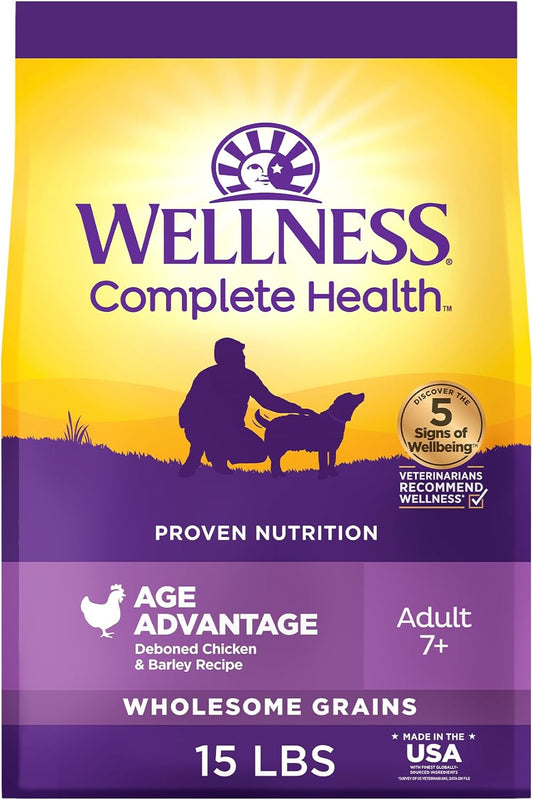 Wellness Complete Health Senior Dry Dog Food with Grains, Chicken & Barley, 15-Pound Bag