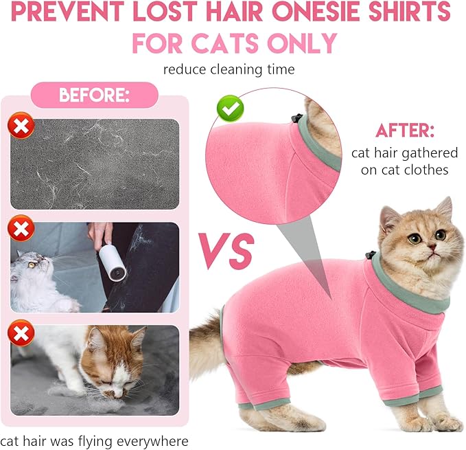 Sticky Cat Clothes Stretchy, Sphynx Hairless Sweater & Pajamas for Cats only, Soft Cat Onesie for Cats After Surgery Female Male & Hair Loss Prevention, Pink XS