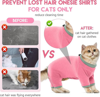 Sticky Cat Clothes Stretchy, Sphynx Hairless Sweater & Pajamas for Cats only, Soft Cat Onesie for Cats After Surgery Female Male & Hair Loss Prevention, Pink S