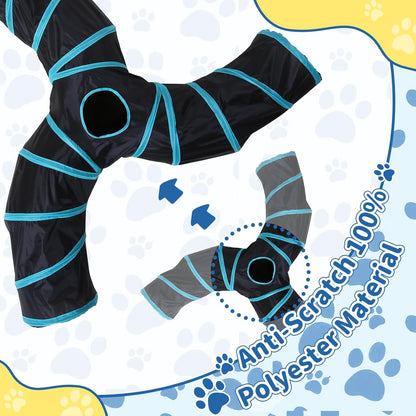 Pet Cat Tunnel, Angled 3-Way Junction Tunnels for Indoor Cats, Collapsible Pet Tunnel for Kitten, Puppy, Rabbit, 25cm-Wide Tunnels, Durable & Breathable, with Peek Hole Toy Ball