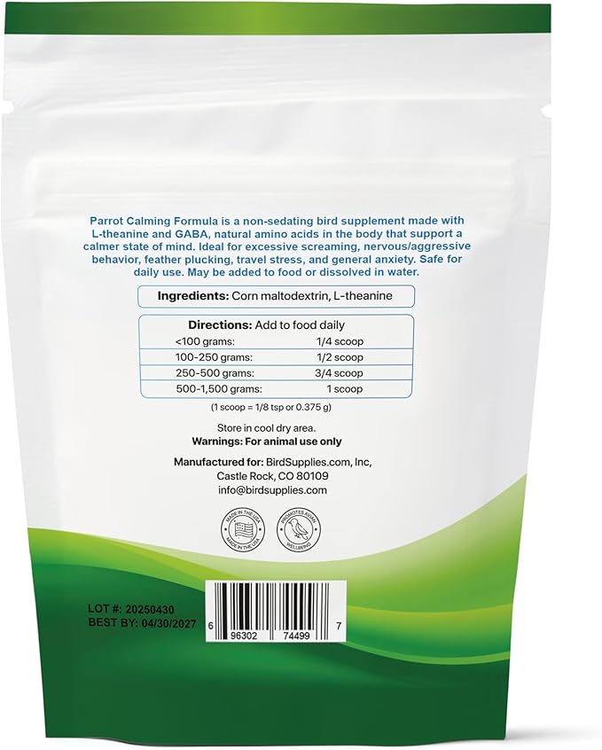 UnRuffledRx™ Calming Formula for Parrots – Helps Birds Stay Chill During Fireworks, Visitors & Travel – Soothes Screaming, Biting, Plucking – 224 Servings