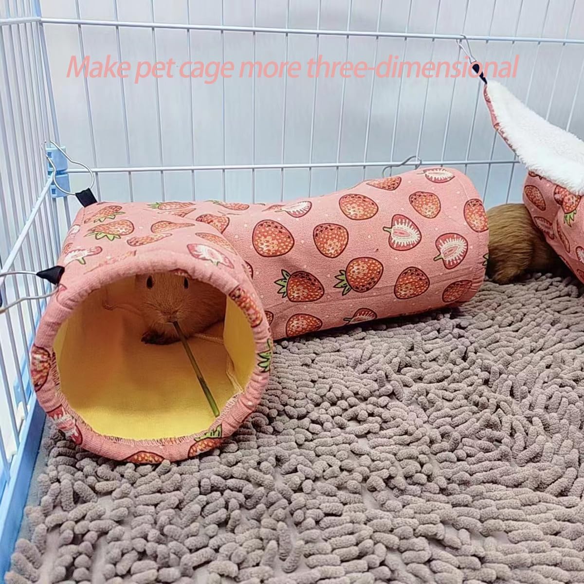Rat Ferret Hammock Toys Cage Accessories, Guinea Pig Hideout Tunnel, Warm Bed for Rat Ferret Guinea Pig Sleep Hide and Play (1.Hammock+Corner Tunnel)