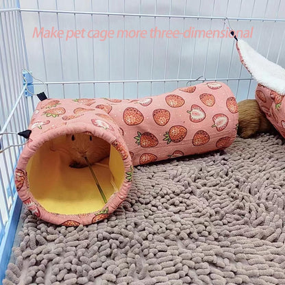 Rat Ferret Hammock Toys Cage Accessories, Guinea Pig Hideout Tunnel, Warm Bed for Rat Ferret Guinea Pig Sleep Hide and Play (1.Hammock+Corner Tunnel)