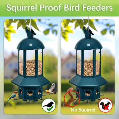 Professional Squirrel Proof Bird Feeders Large Capacity 5.06 lbs, Reliable and Rust Resistant Metal Bird Feeding Station for Prevents Squirrels from Stealing Food and Easy Refilling Blue