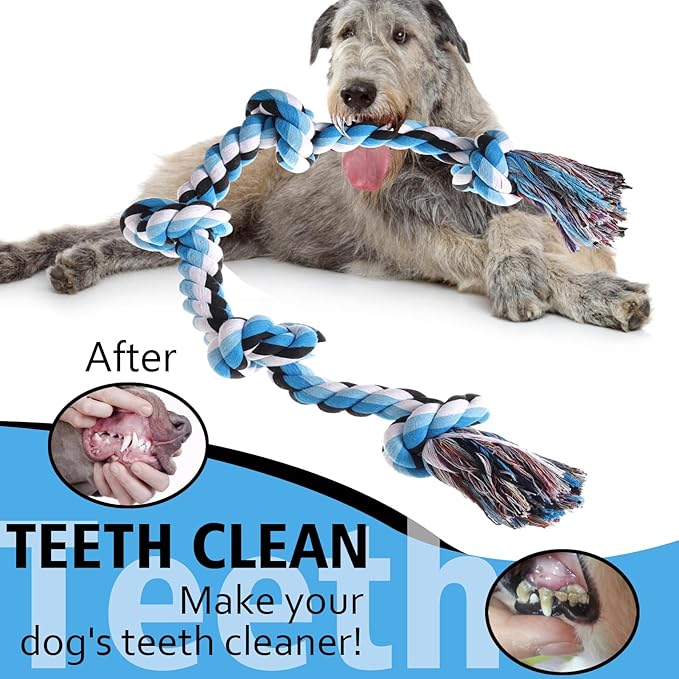 Dog Rope Toys for Large Dogs Aggressive Chewers, Dog Chew Toys for Large Breed Indestructible, Heavy Duty Tough 3 Feet 5 Knots Dog Toy, Sturdy Rope toy for Dogs Tug of War Dog Toy Teeth Cleaning