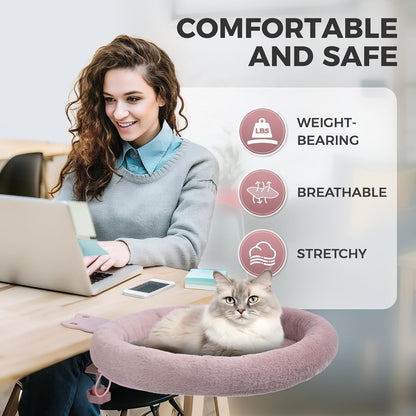 Rotating Cat Desk Bed - 40 LBS Chair-Side Cat Sleeping Basket with Bed for Desk, 360° Swivel & Removable Washable Cushion for Office Comfort(Pink