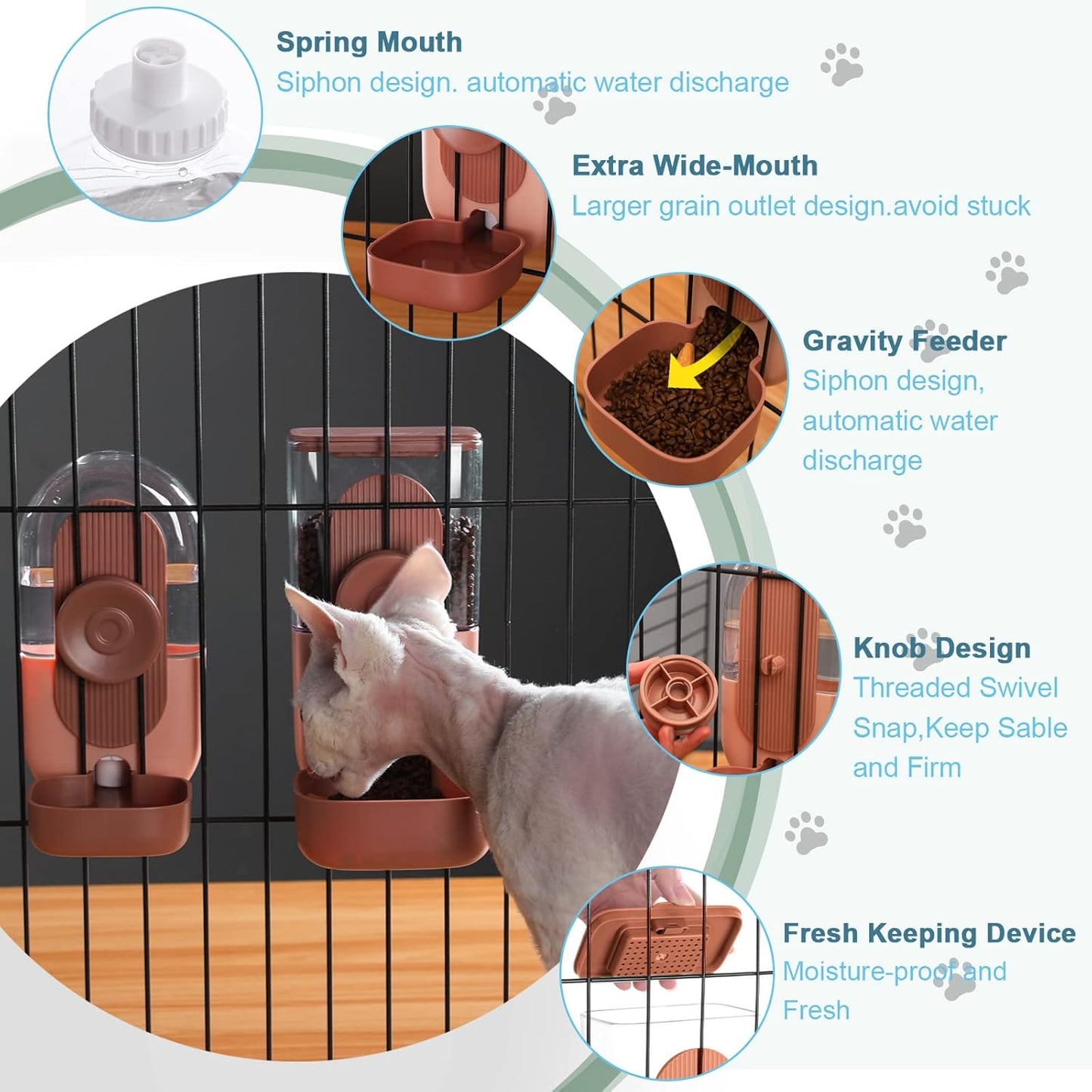 Hanging Automatic Food Water Dispenser,Gravity Rabbit Feeder and Water Dispenser Set for Bunny Chinchilla Guinea Pig Hedgehog Ferret