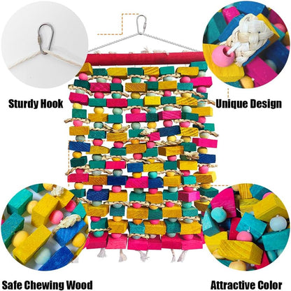 Extra Large Bird Toys for Macaws, Multicolored Wooden Blocks Bird Chewing Toy Parrot Cage Bite Toy for Macaws Cokatoos African Grey and Large Medium Parrot Birds