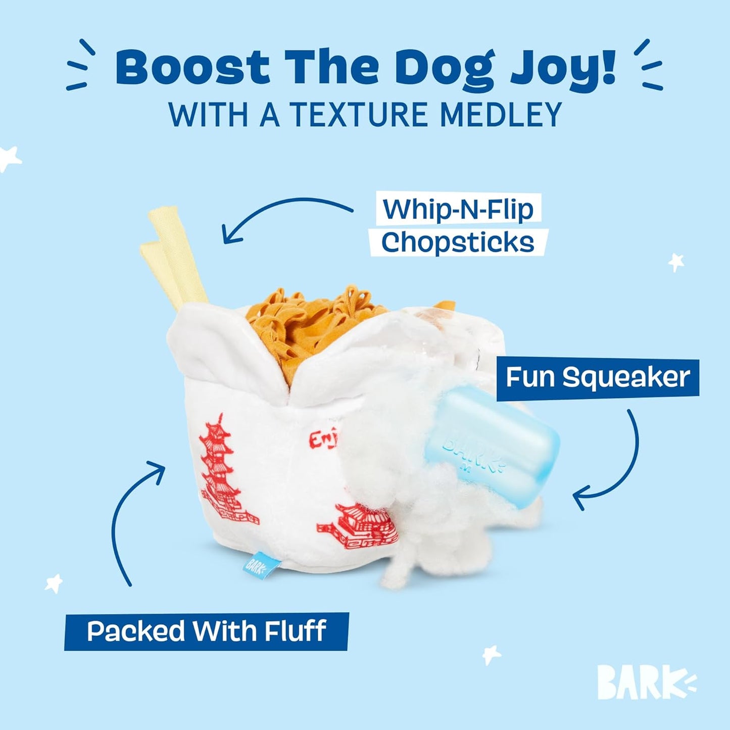 Barkbox Squeaky Dog Toys - Plush and Squeak Chew Toys | Puppy and Pet Toys for Small to Medium Dogs | Chow Chow Mein (Medium)