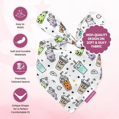 LunaMarie - Luxury Pet Birthday Bandanas -Premium & Silky Poly Fabric | 100% Handmade | Custom Shape Dual Layered (Boba, Small)