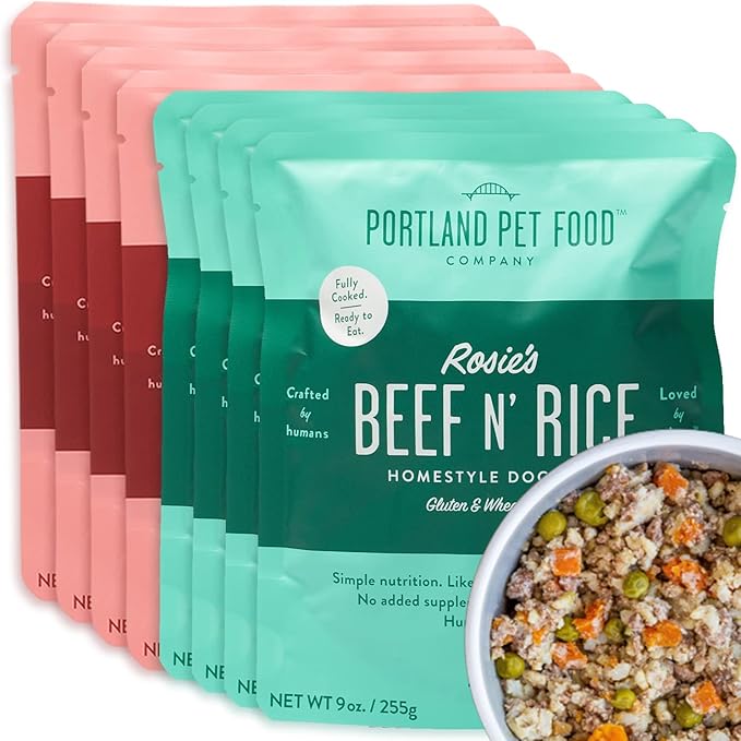 Portland Pet Food Company Salmon & Beef Fresh Dog Food Pouches - Human-Grade, Gluten-Free Wet Pet Meal Topper & Mix-Ins - Small & Large Breed Puppy & Senior Dogs - Made in The USA - 8 Pack