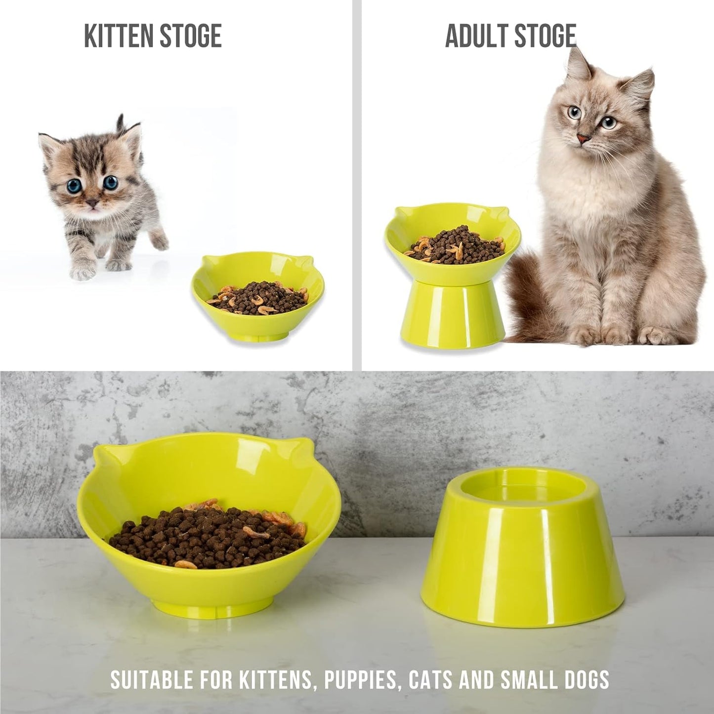Detachable Elevated Cat Bowls, 15° Tilted Raised Cat Food Bowl Anti-Vomiting,Whisker Friendly, Adjustable Pet Dishes for Protecting Spine, cat Bowls for Indoor Cats Adult Kitten