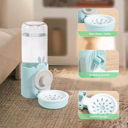 Hanging Automatic Pet Water Dispenser, Auto Siphon Rabbit Ferret Bunny Hedgehog Waterer Dispenser, Cat Dog Water Bowl for Cage Hanging (Light Blue)