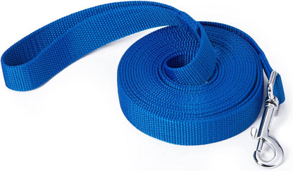 Strong Durable Nylon 15ft Long Dog Training Leash, Traction Rope, 1 Inch Wide, for Small and Medium Dog (Blue, 15 Feet)