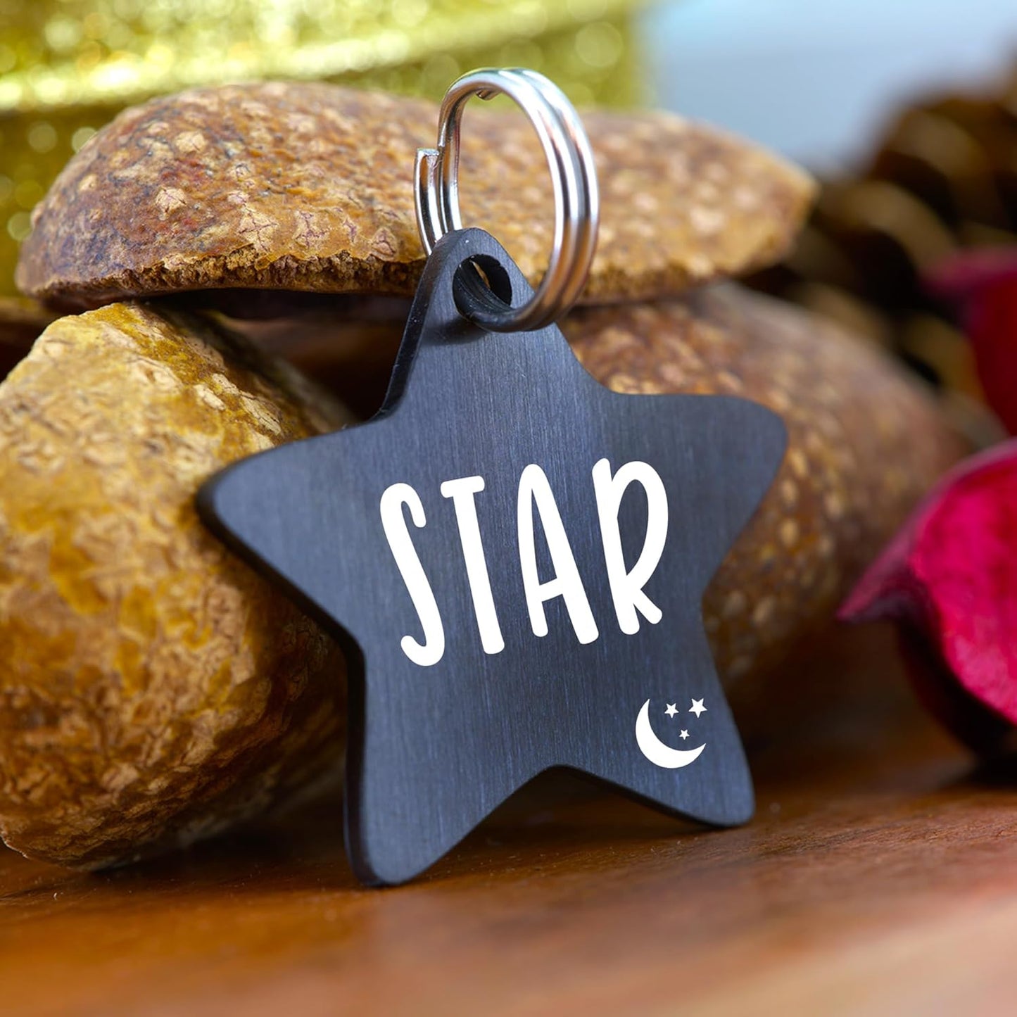 Ultra Joys Cat ID Tag Personalized Pet Tags, Durable Stainless Steel Small Pet Mini Dog Cat Tag Lightweight - Star Tag in Black