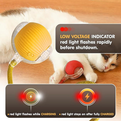 Rocfish Durable Interactive Cat Toys for Indoor Cats, Smart Automatic Cat Chase Ball Toy, Upgraded Speedy Tail Kitten Toy for Bored Indoor Adult Pets (Yellow)