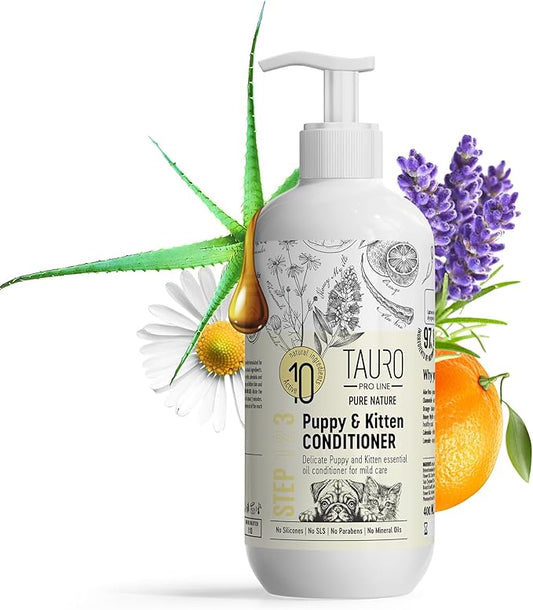 Tauro Pro Line Puppy Conditioner for Dogs & Cat - Natural Hypoallergenic Dog Conditioner for Sensitive Skin, Softens, Detangles, Soothes Itching or Allergies for Pet (13.5 Fl Oz)