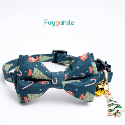 2 Pack Cotton Christmas Cats Collar with Bow Tie Red Green Cat Collars for Girl Female Boy Male Cat Collar with Bell Gingerbread Man Christmas Trees Charms