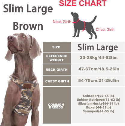 Dog Harness, No Pull Dogs Harness and Multi-Function Leash Set for Medium Dogs Easy Walk Everyday Adjustable Soft Dog Vest Harness Fashionable Dog Accessories Camouflage Brown-Slim Large