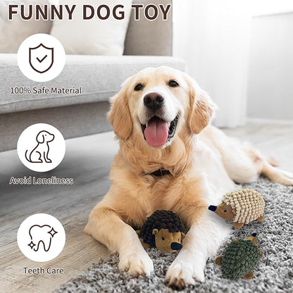 Plush Hedgehog Dog Toys 3 PCS - Squeaky No-Stuffing Hedgehog for Small and Medium Dogs - Keep Your Puppy Busy with Multi-Colored Interactive Toys for Aggressive Chewers