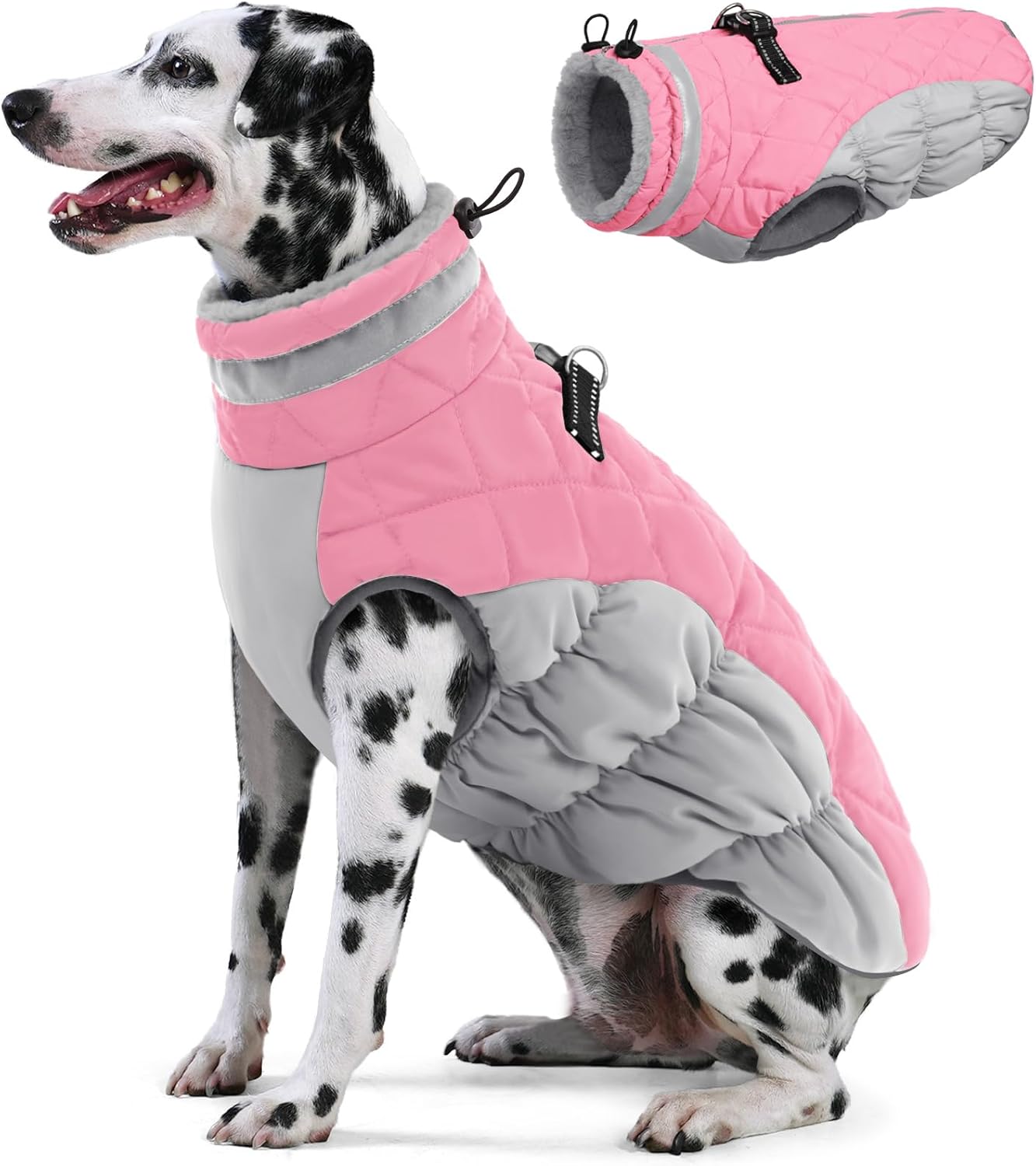 AOFITEE Dog Coat, Warm Dog Winter Coat for Large Dogs, Reflective Turtleneck Dogs Jacket with Harness Built in, Waterproof Windproof Pet Puffer Jacket Fleece Vest for Cold Weather, Pink XXXL