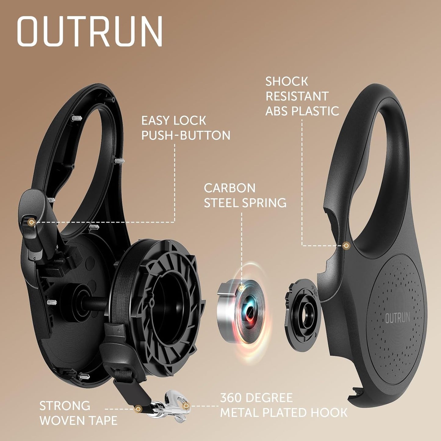 OUTRUN Retractable Dog Leash 16 FT Walking Leash up to 55 Lbs, Strong Nylon Tape No Tangle, Heavy Duty One-Handed Brake Lock Perfect for Small & Medium Sized Dogs and Pets