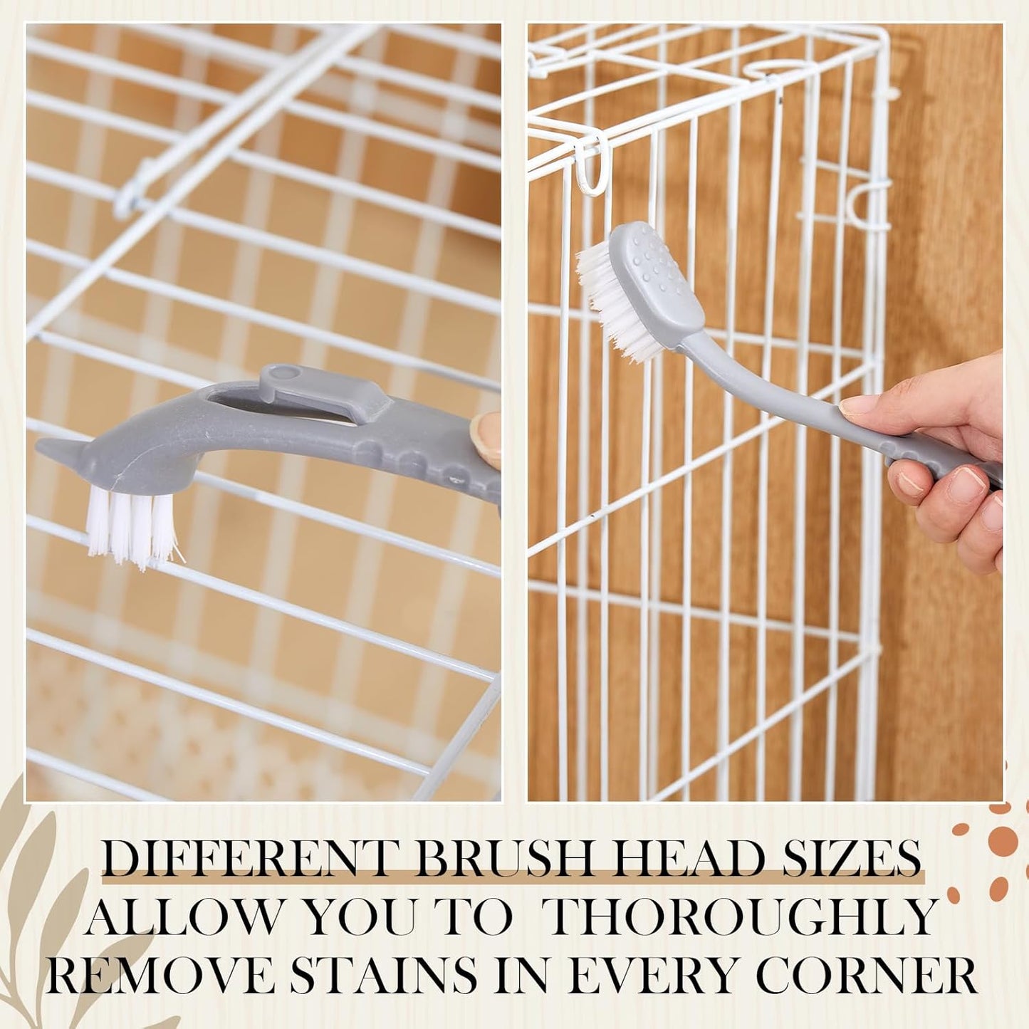 Bird Cage Cleaner with Two Brush Heads Stainless Steel Bird Droppings Cleaning Scraper Long Handle Tool for Cleaning Parrot Cages Pet Supply Cage Accessory