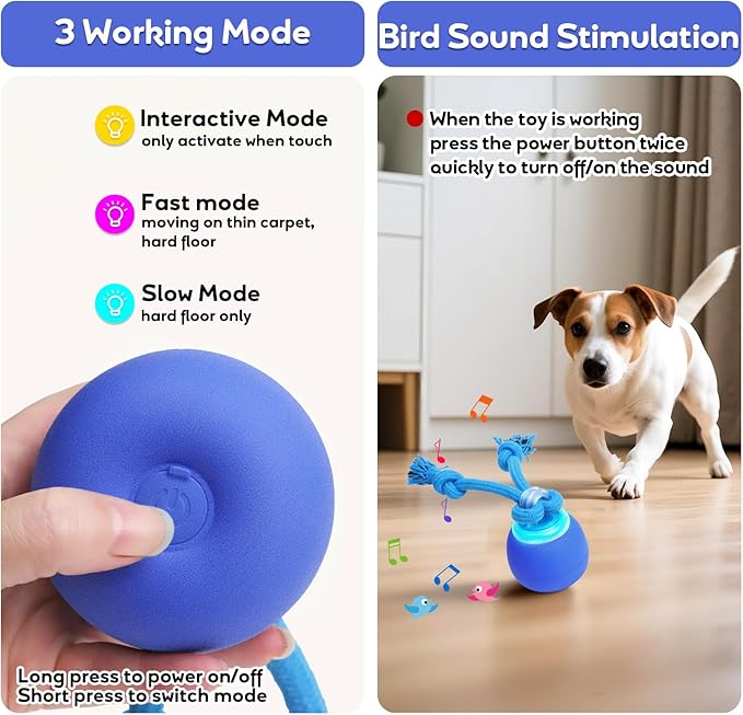 Interactive Dog Toys Touch Activated Bouncing & Jumping Dog Ball with Rope, Squeaky Doggie Toys to Keep Them Busy
