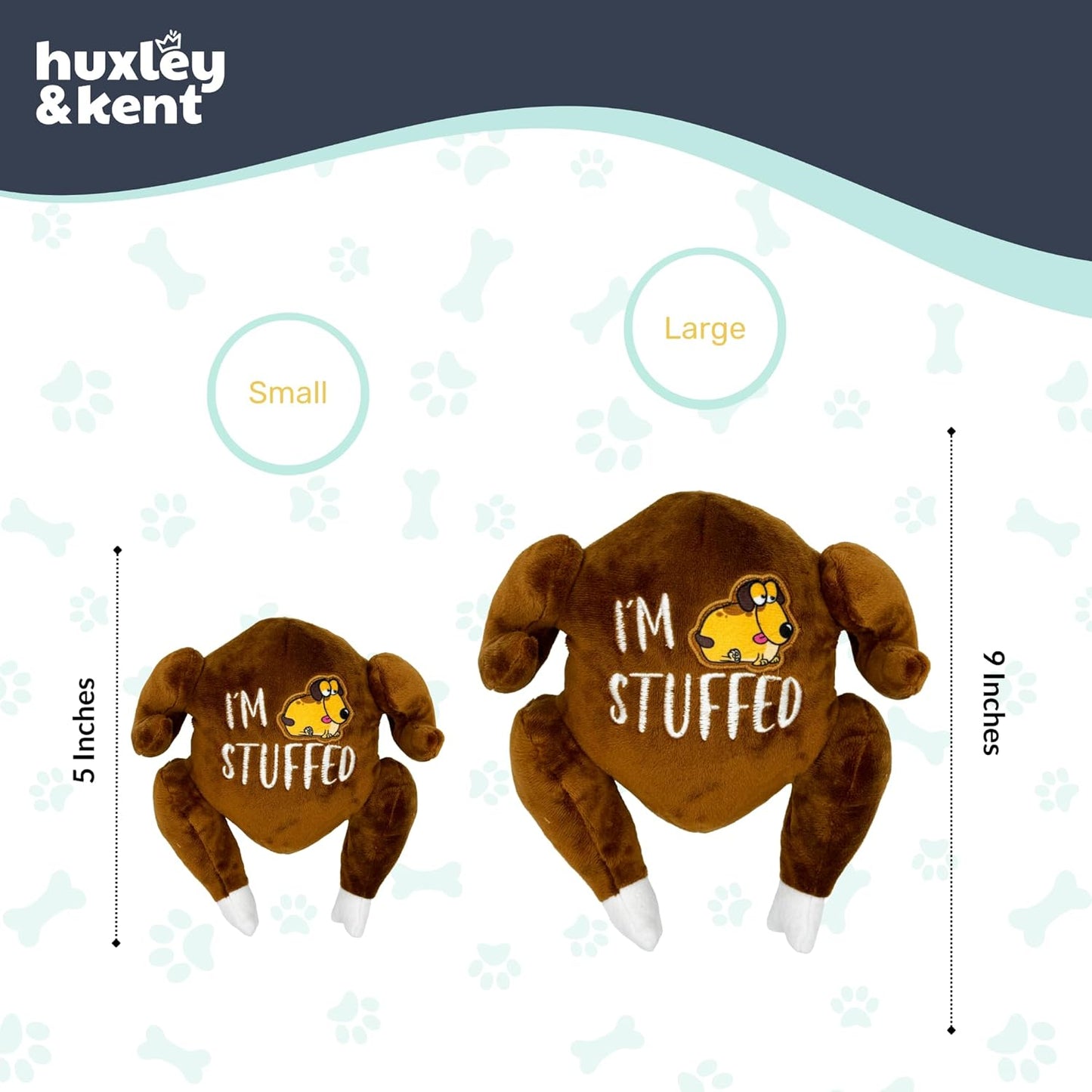 Huxley & Kent Funny Dog Toy w/Squeaker – Thanksgiving Fall Power Plush Squeaky Dog Toys for Small, Medium & Large Dogs – Soft Stuffed Animal for Indoor Play & Fetch - I'm Stuffed Turkey, Large