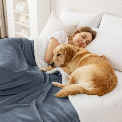 Smiry Waterproof Blanket Throw for Large Dogs, Soft Reversible Dog Blanket for Sofa Couch Bed, Washable Leakproof Sherpa Fleece Furniture Couch Cover Protector(40"x60", Grey/White)
