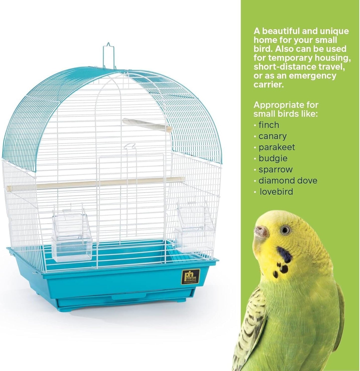 Rustic Retreat Top Bird Cage with Durable Metal Construction, Spacious Interior, and Convenient Top Access Teal/Dome Top