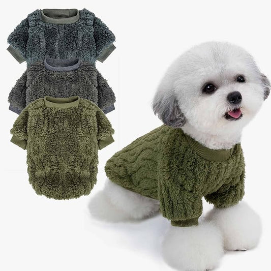FabriCastle Dog Sweater, 3-Pack Dog Clothes & Coat, Pet Jacket for Small & Medium Dogs Boy or Girl, Soft and Warm Cat Sweaters Doggy Apparel Costumes Christmas (Dark teal,Army green,Dark grey, Medium)