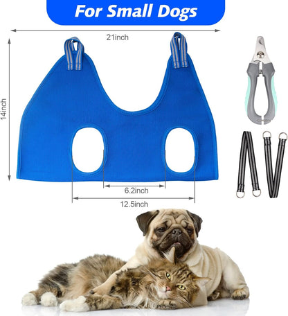 Pet Grooming Hammock for Small Dogs & Cats with Nail Clippers/Nail Trimmers/Grooming Scissors, Dog Grooming Harness for Nail Trimming, Pet Grooming Sling Helper