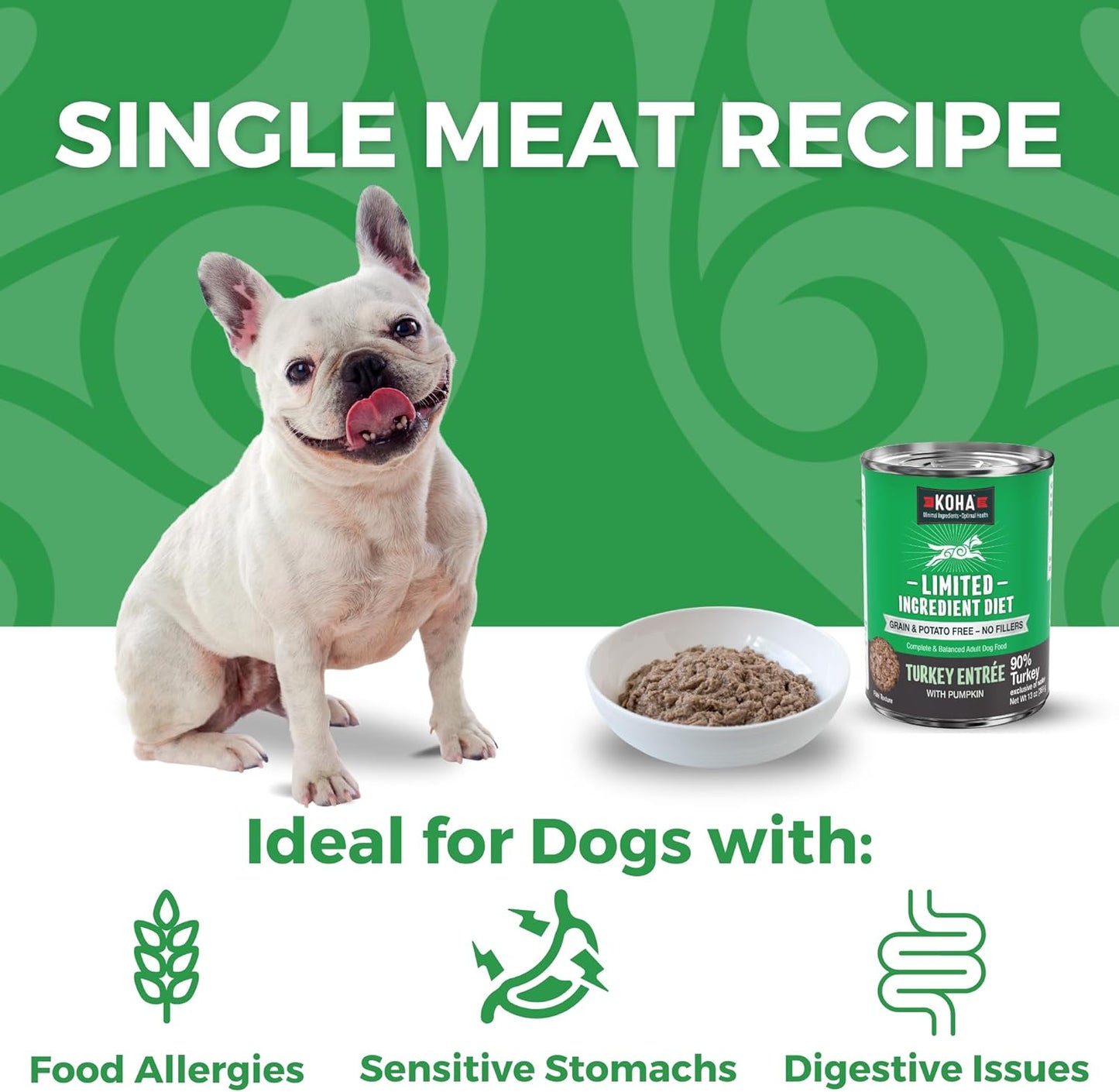 KOHA Limited Ingredient Diet Turkey Entrée for Dogs - Grain Free Wet Dog Food with No Fillers - Sensitive Stomach Canned Dog Food - 13 oz Pack of 12