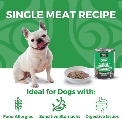 KOHA Limited Ingredient Diet Turkey Entrée for Dogs - Grain Free Wet Dog Food with No Fillers - Sensitive Stomach Canned Dog Food - 13 oz Pack of 12