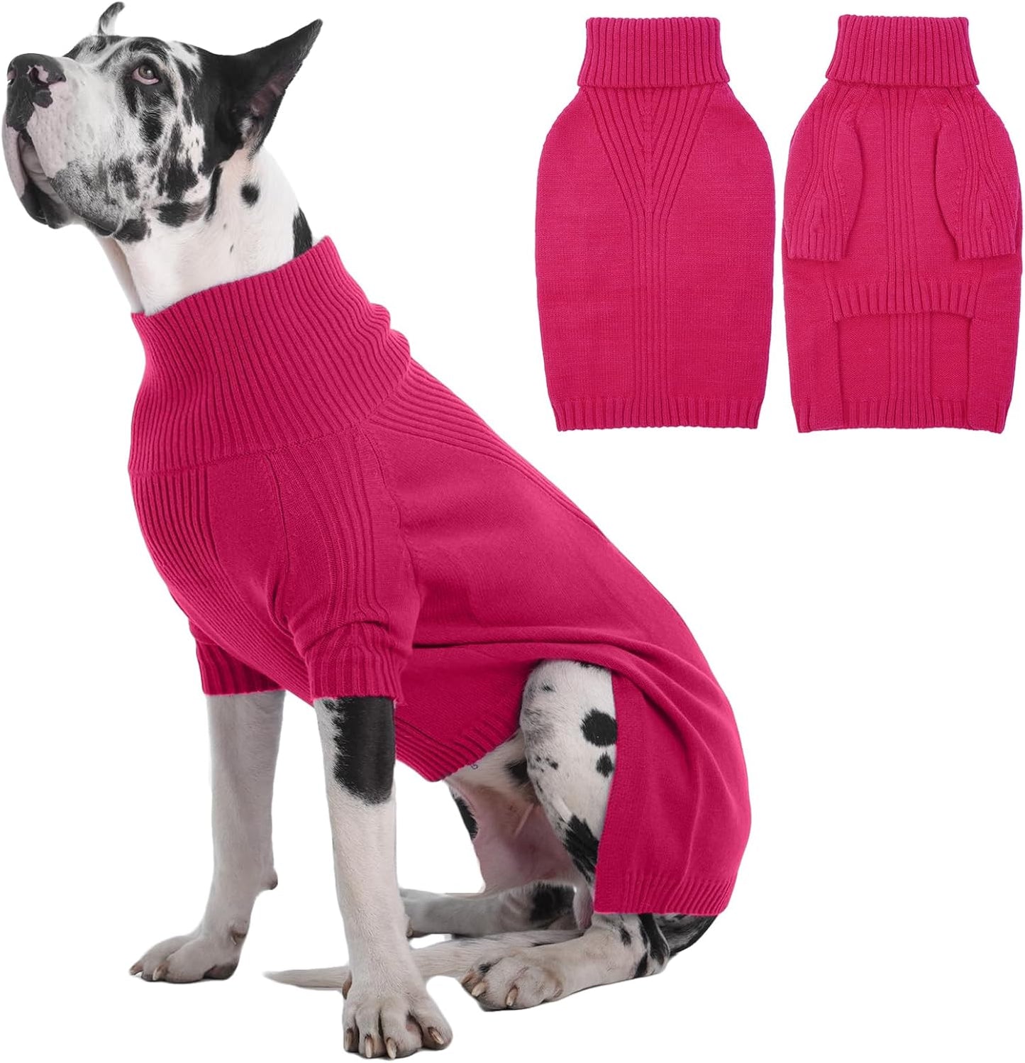 IECOii Great Dane Sweater,5XL Extra Large Sweater for Giant Breed Dogs in Winter,Turtleneck Cold Weather Knit Clothes,Machine Washable,Elastic Pullover for Saint Bernard,Mastiff (Rose red,XXXXXL)