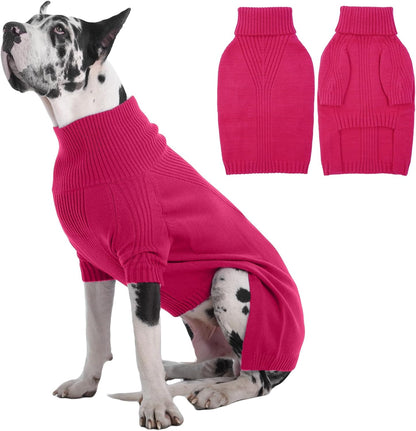 IECOii Great Dane Sweater,5XL Extra Large Sweater for Giant Breed Dogs in Winter,Turtleneck Cold Weather Knit Clothes,Machine Washable,Elastic Pullover for Saint Bernard,Mastiff (Rose red,XXXXXL)