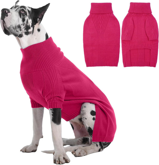 IECOii Great Dane Sweater,5XL Extra Large Sweater for Giant Breed Dogs in Winter,Turtleneck Cold Weather Knit Clothes,Machine Washable,Elastic Pullover for Saint Bernard,Mastiff (Rose red,XXXXXL)