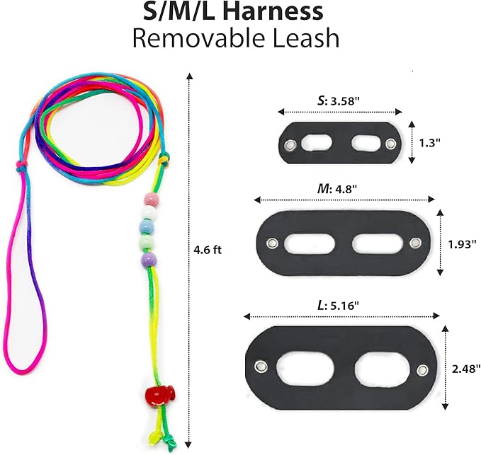 AIITLE Soft Leather Lizard Leash & Harness - Adjustable 3-Size Pack Bearded Dragon Harness for Small Pets: Chameleons, Ferrets, Hamsters, Juvenile Iguanas, Black