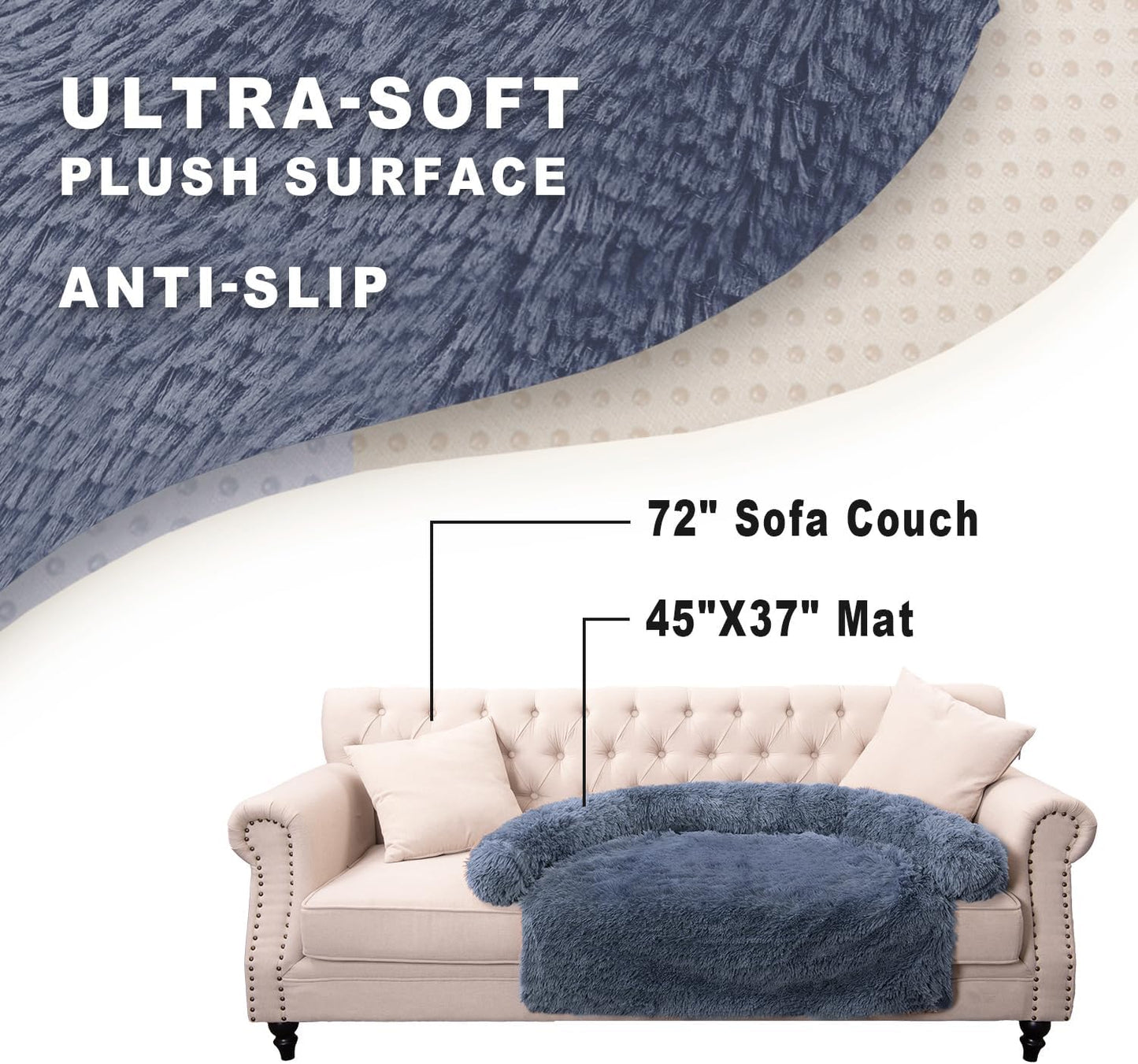 Calming Dogs/Cats Bed Mats, Dog Pad Washable Removable Couch Cover, Plush Long Fur Mat for Pets, Waterproof Lining, Perfect for Small, Medium and Large Dogs and Cats (Navy Blue, 45"x37")