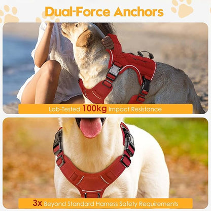 Heavy-Duty Tactical Dog Harness for Large Dogs, No Pull Adjustable Reflective Pet Vest with Molle System, K9 Military-Grade Control for Service Training, Outdoor & 10+ Breeds, Red, Medium