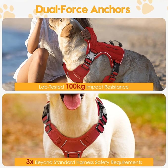 Heavy-Duty Tactical Dog Harness for Large Dogs, No Pull Adjustable Reflective Pet Vest with Molle System, K9 Military-Grade Control for Service Training, Outdoor & 10+ Breeds, Red, Small