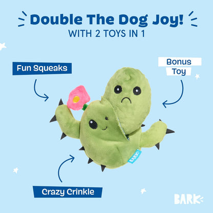Barkbox 2 in 1 Interactive Plush Dog Toy - Rip and Reveal Toy for Dogs and Puppies - Stimulating Squeaky Pet Toys | Consuela Cactus (Small)