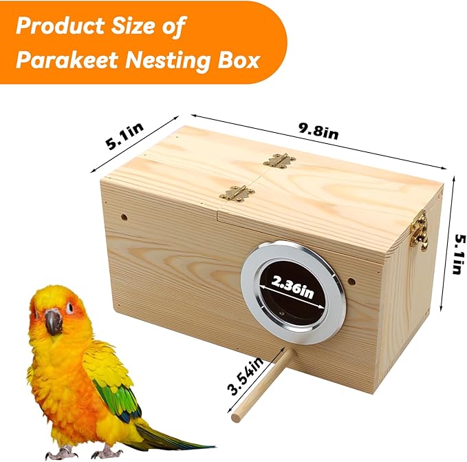 PINVNBY Wooden Bird Nesting Box with Transparent Visual Window,Parakeet Nest Breeding Box with Detachable Board Acrylic Cockatiel House for Budgie Lovebird Conure Parrot (L)